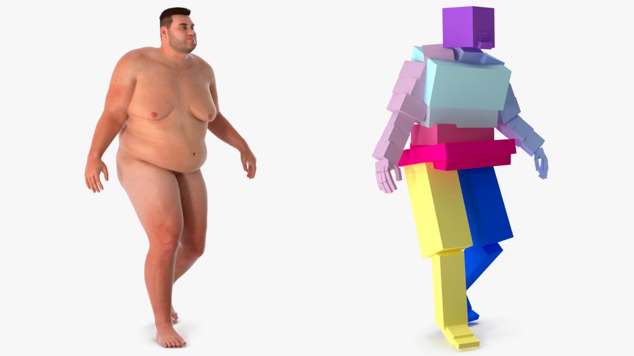 3D Naked Fat Man Fur Rigged 2