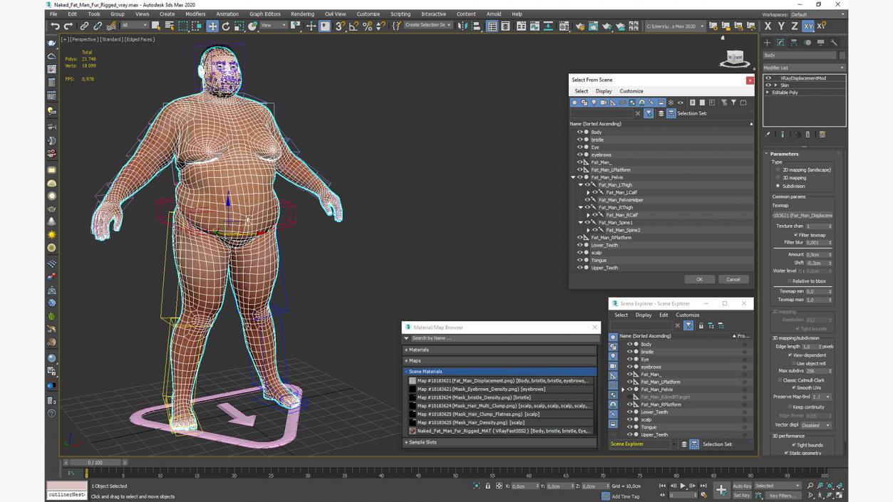 3D Naked Fat Man Fur Rigged 2