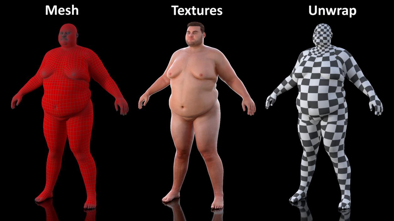 3D Naked Fat Man Fur Rigged 2