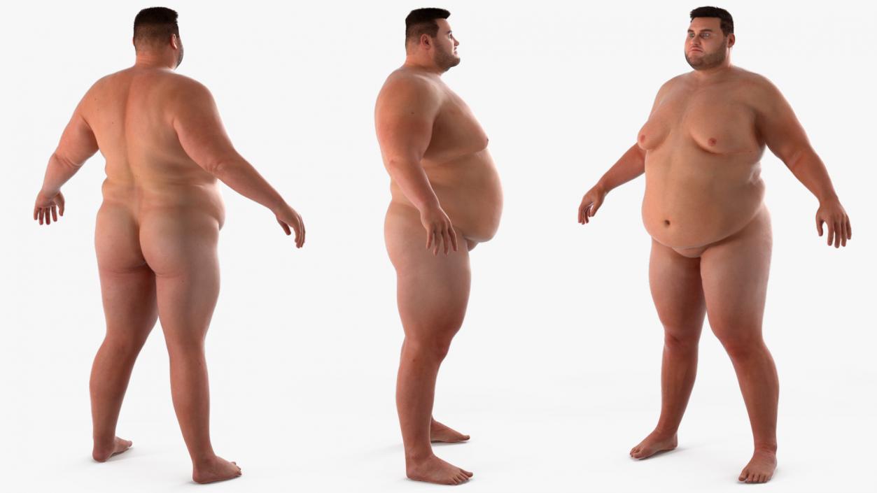 3D Naked Fat Man Fur Rigged 2