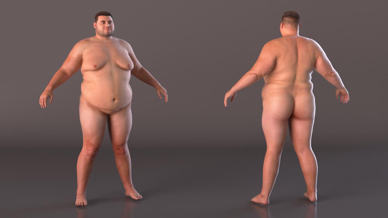 3D Naked Fat Man Fur Rigged 2