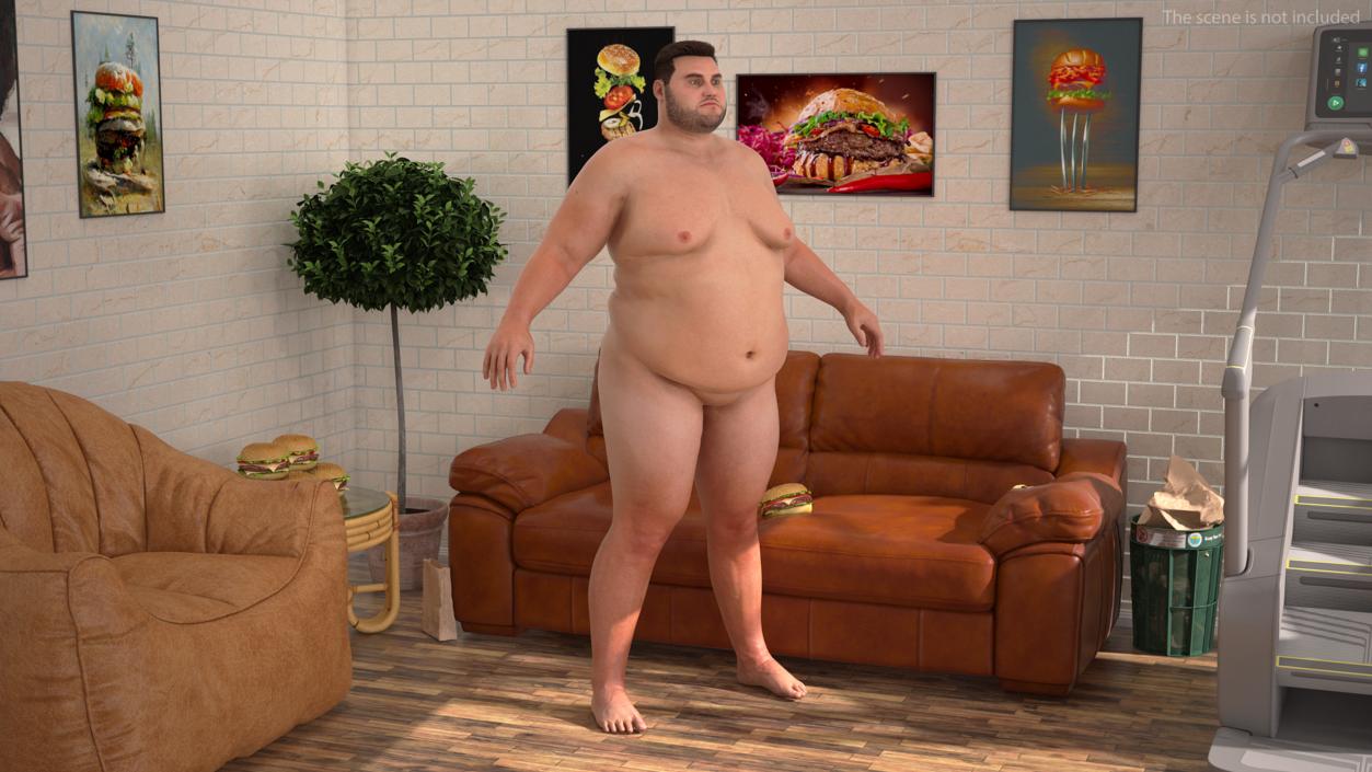 3D Naked Fat Man Fur Rigged 2