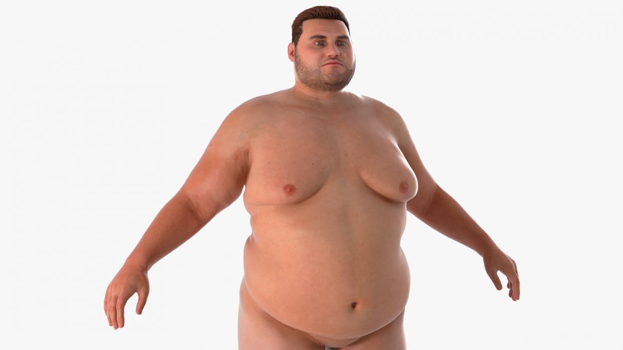 3D Naked Fat Man Fur Rigged 2