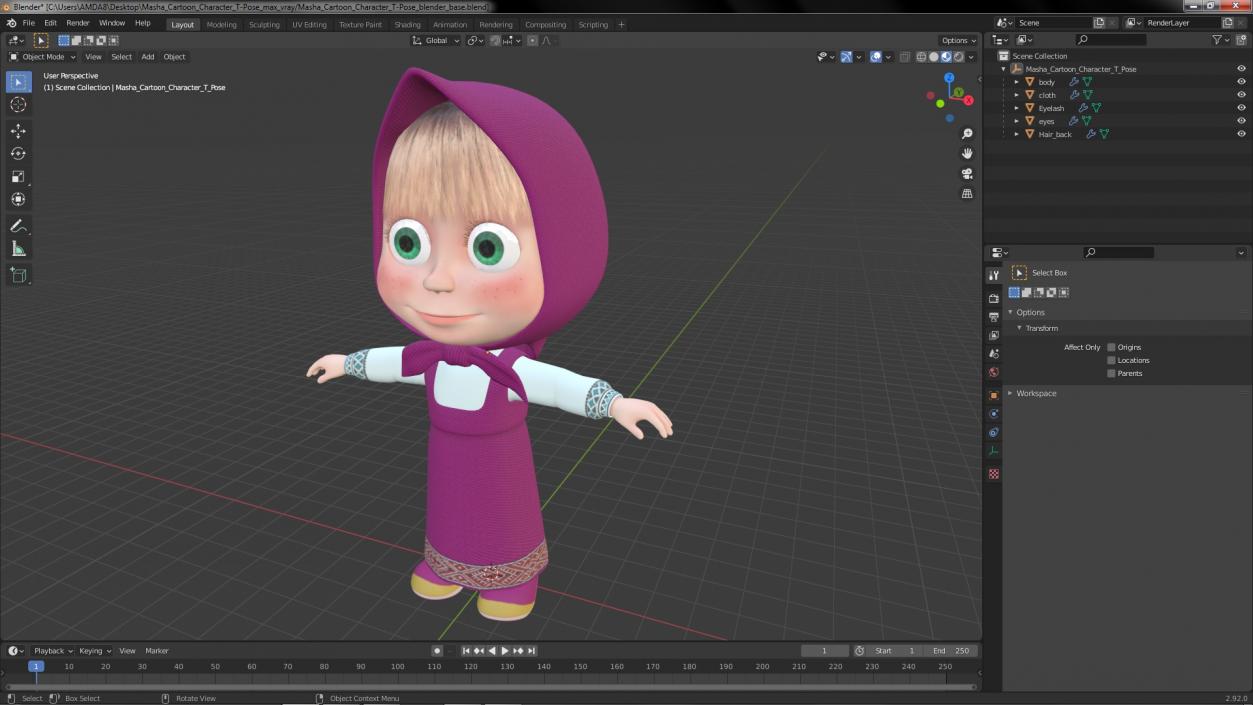 3D model Masha Cartoon Character T-Pose