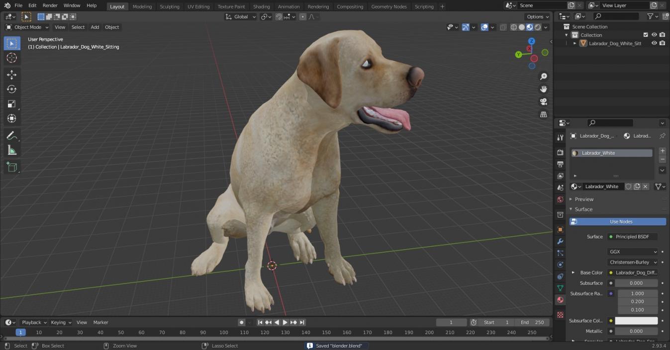 3D Labrador Dog White Sitting