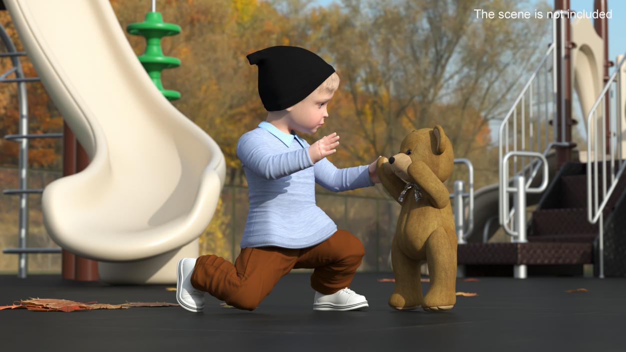 3D Kid and Stuffed Teddy Bear