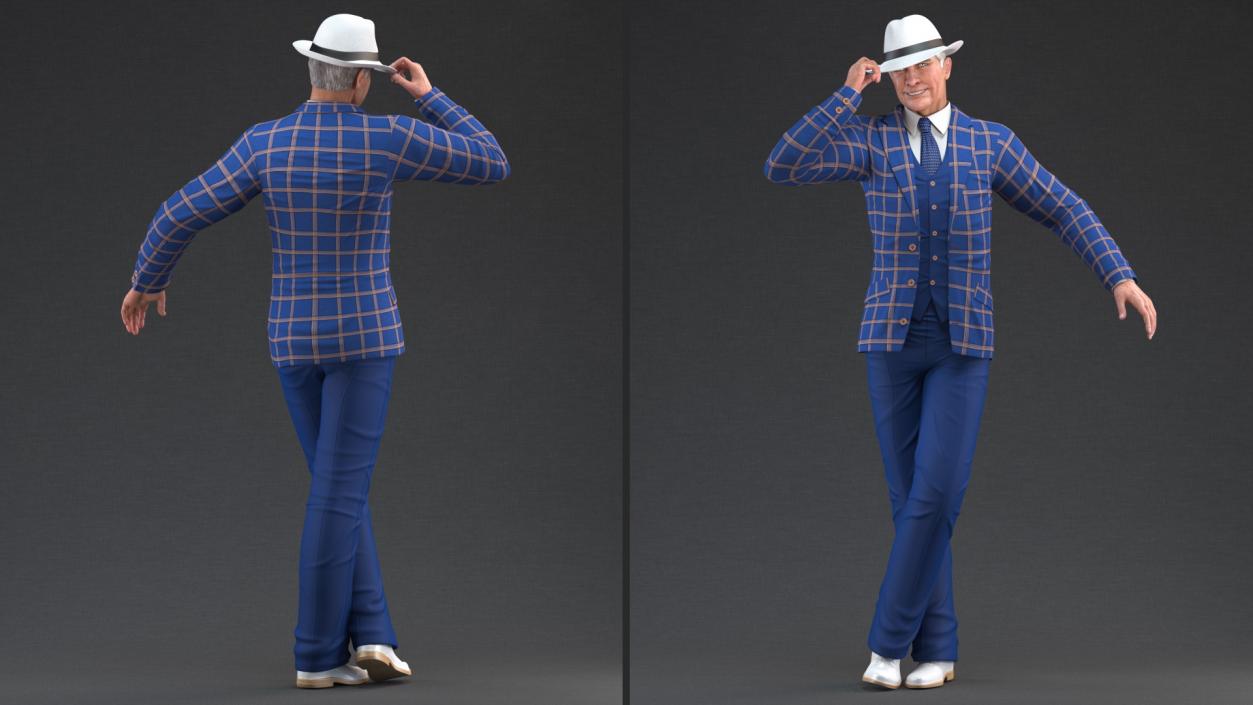 3D Elderly Man Leisure Suit Rigged