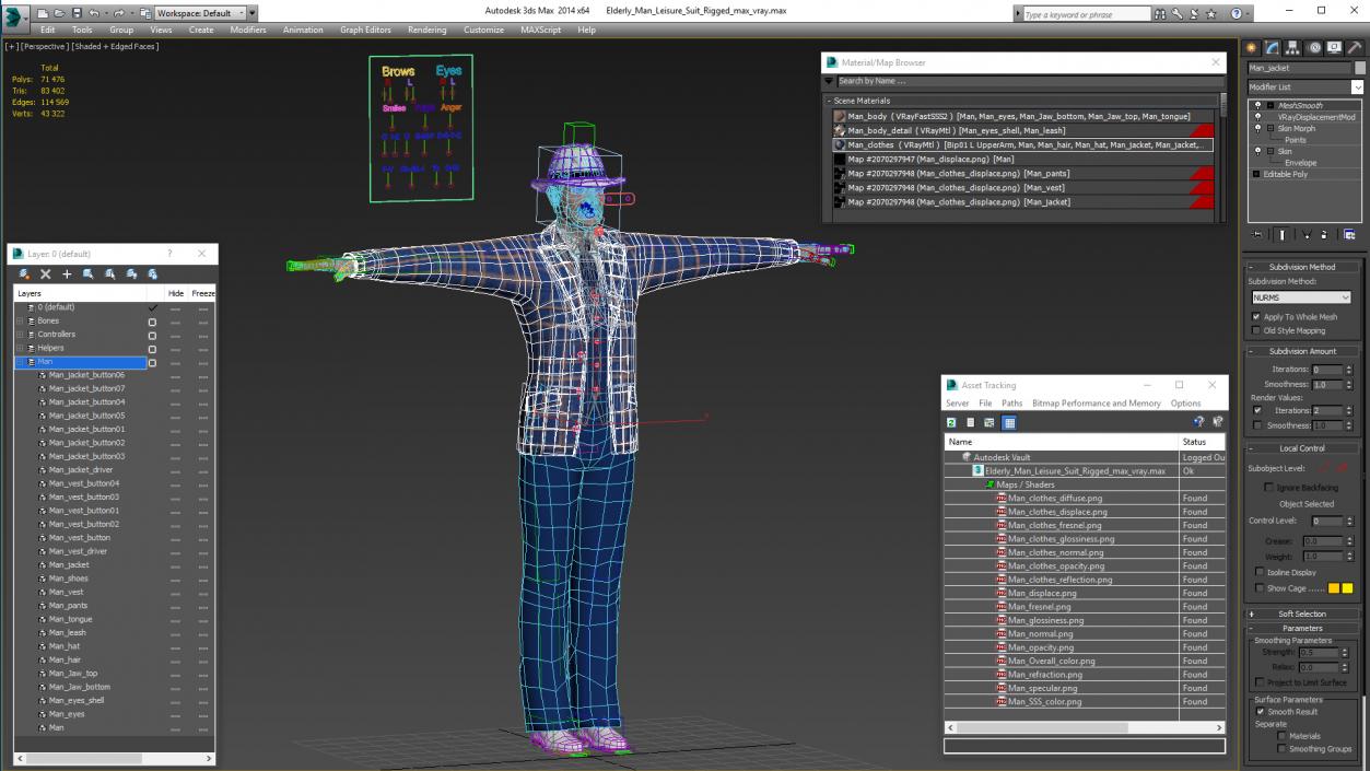 3D Elderly Man Leisure Suit Rigged