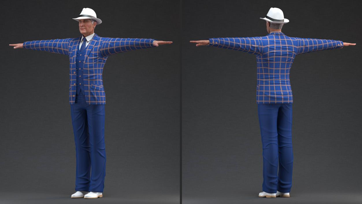 3D Elderly Man Leisure Suit Rigged