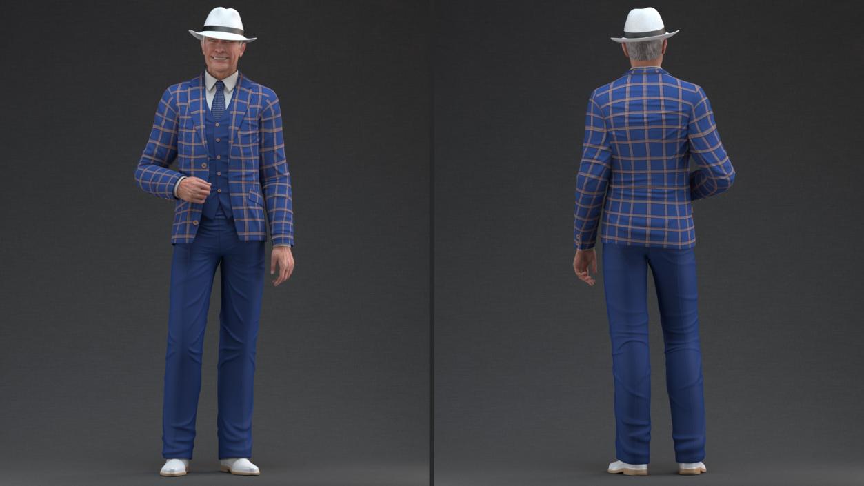 3D Elderly Man Leisure Suit Rigged