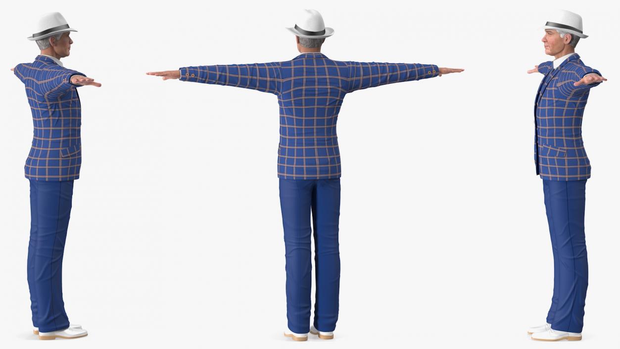 3D Elderly Man Leisure Suit Rigged