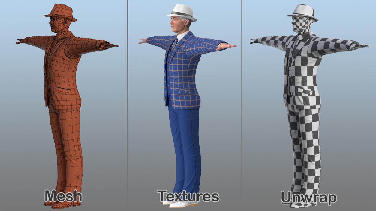 3D Elderly Man Leisure Suit Rigged