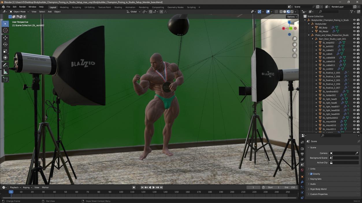 3D Bodybuilder Champion Posing in Studio Setup model