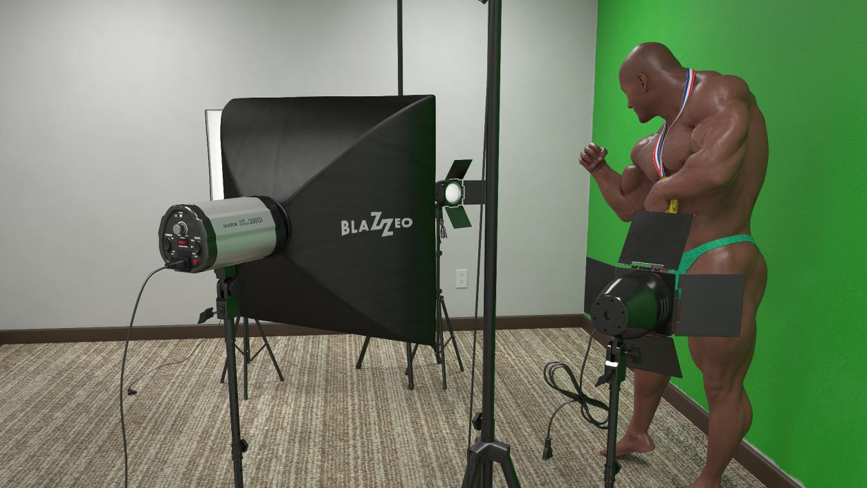 3D Bodybuilder Champion Posing in Studio Setup model