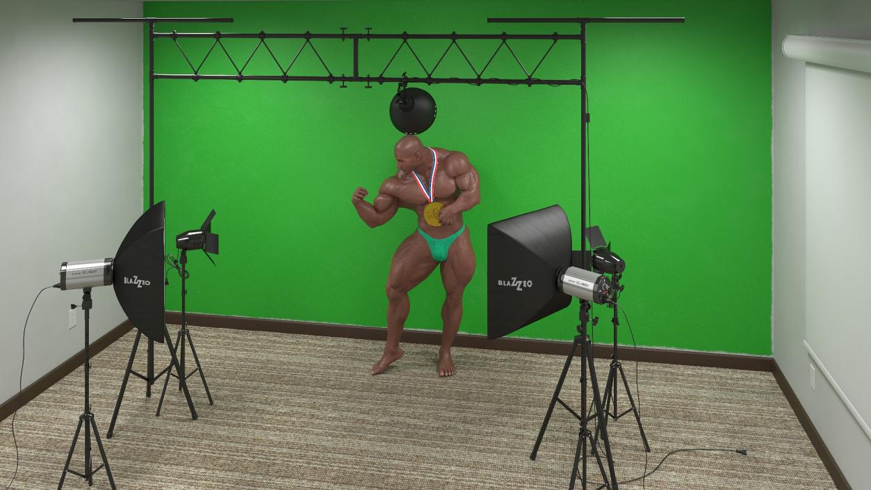 3D Bodybuilder Champion Posing in Studio Setup model