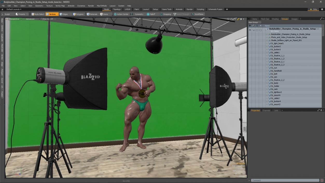 3D Bodybuilder Champion Posing in Studio Setup model