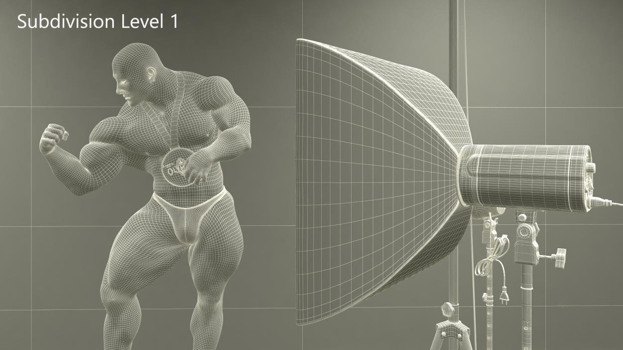 3D Bodybuilder Champion Posing in Studio Setup model