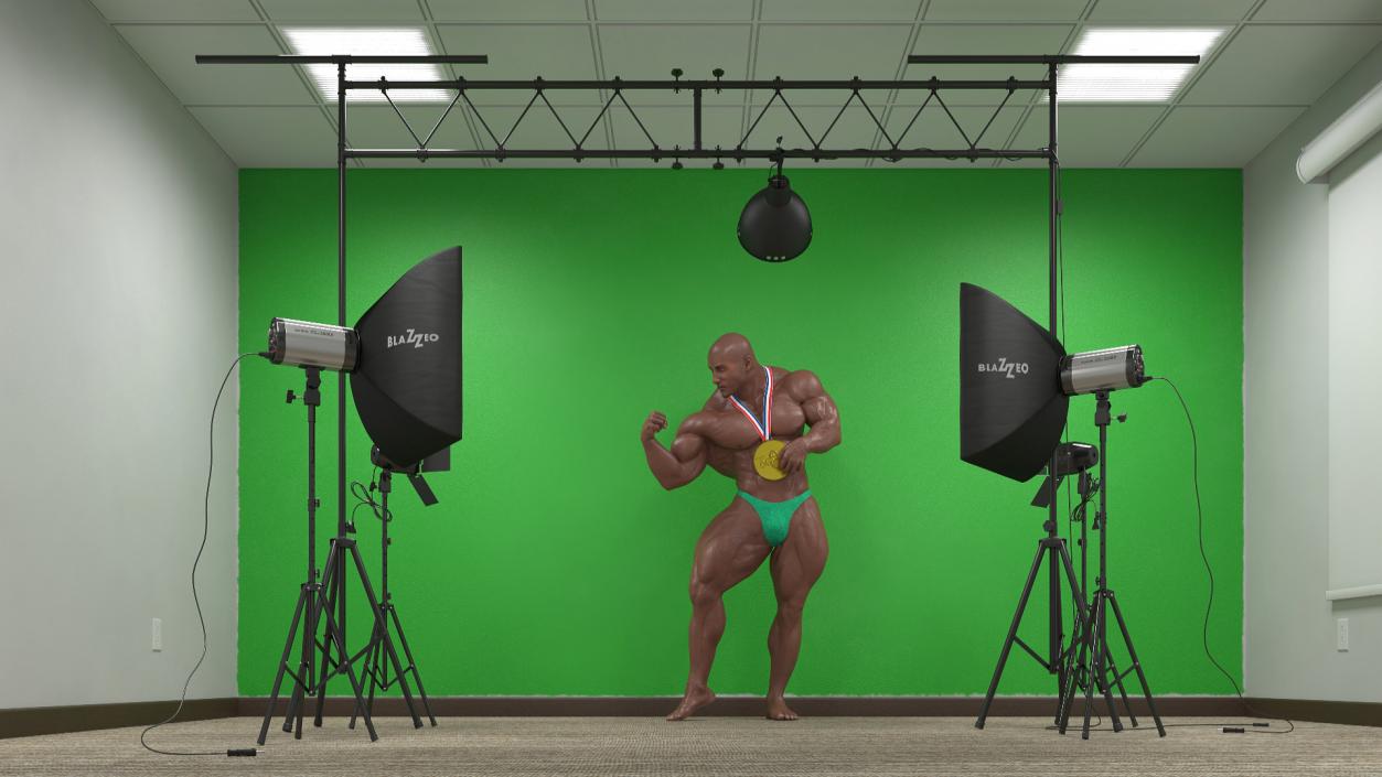 3D Bodybuilder Champion Posing in Studio Setup model