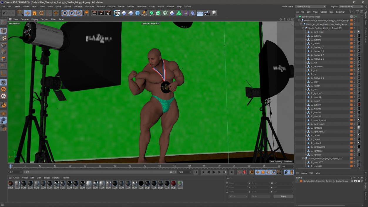 3D Bodybuilder Champion Posing in Studio Setup model