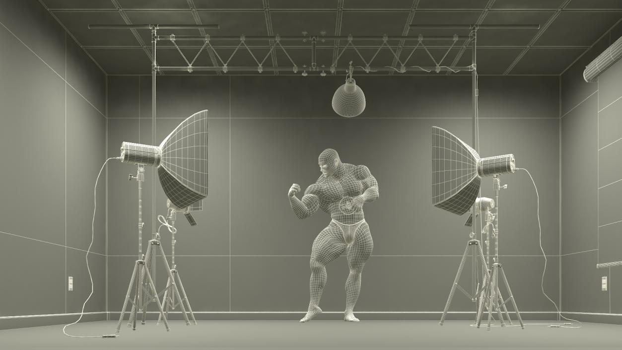 3D Bodybuilder Champion Posing in Studio Setup model