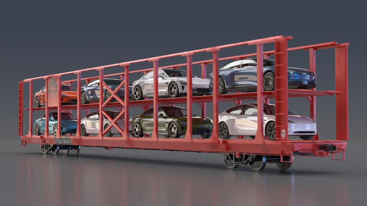 Autorack Train Car with Electric Cars 3D