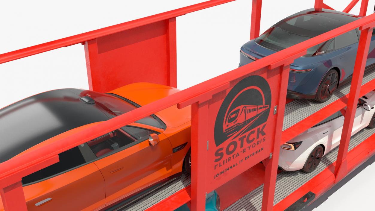 Autorack Train Car with Electric Cars 3D