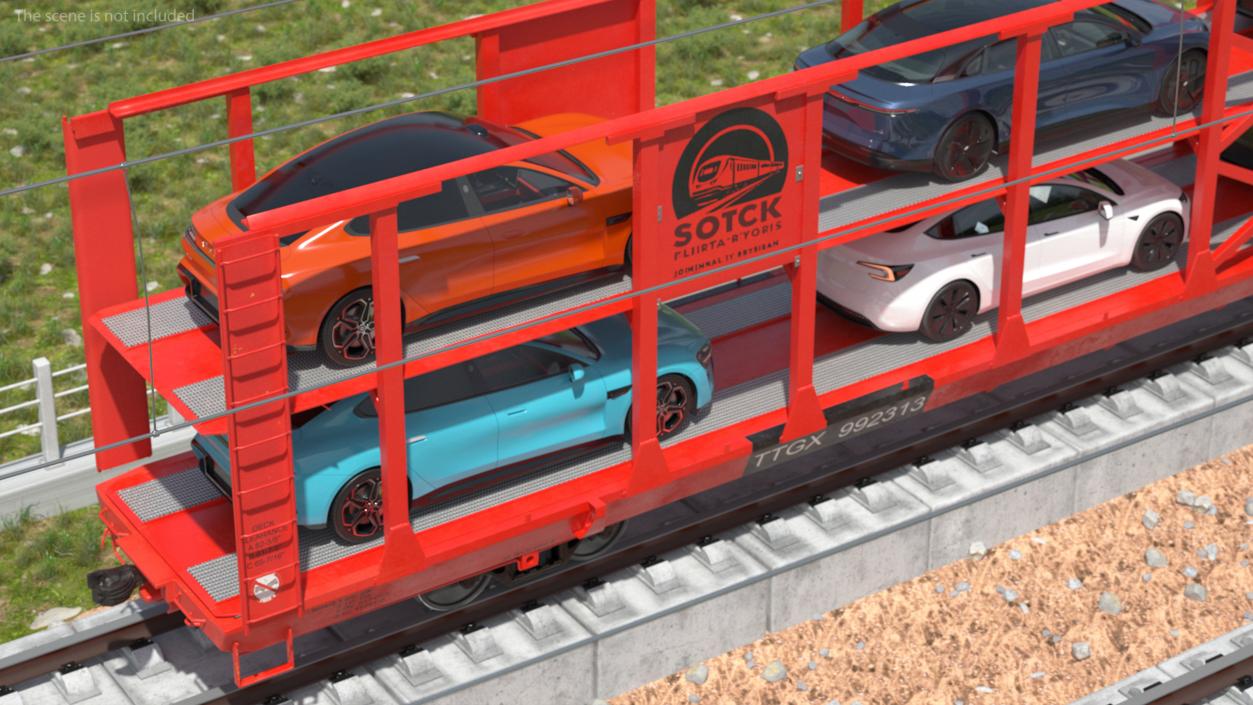 Autorack Train Car with Electric Cars 3D