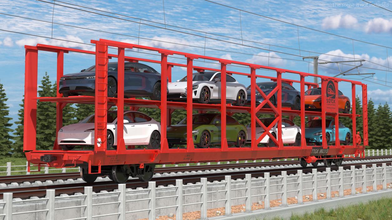 Autorack Train Car with Electric Cars 3D