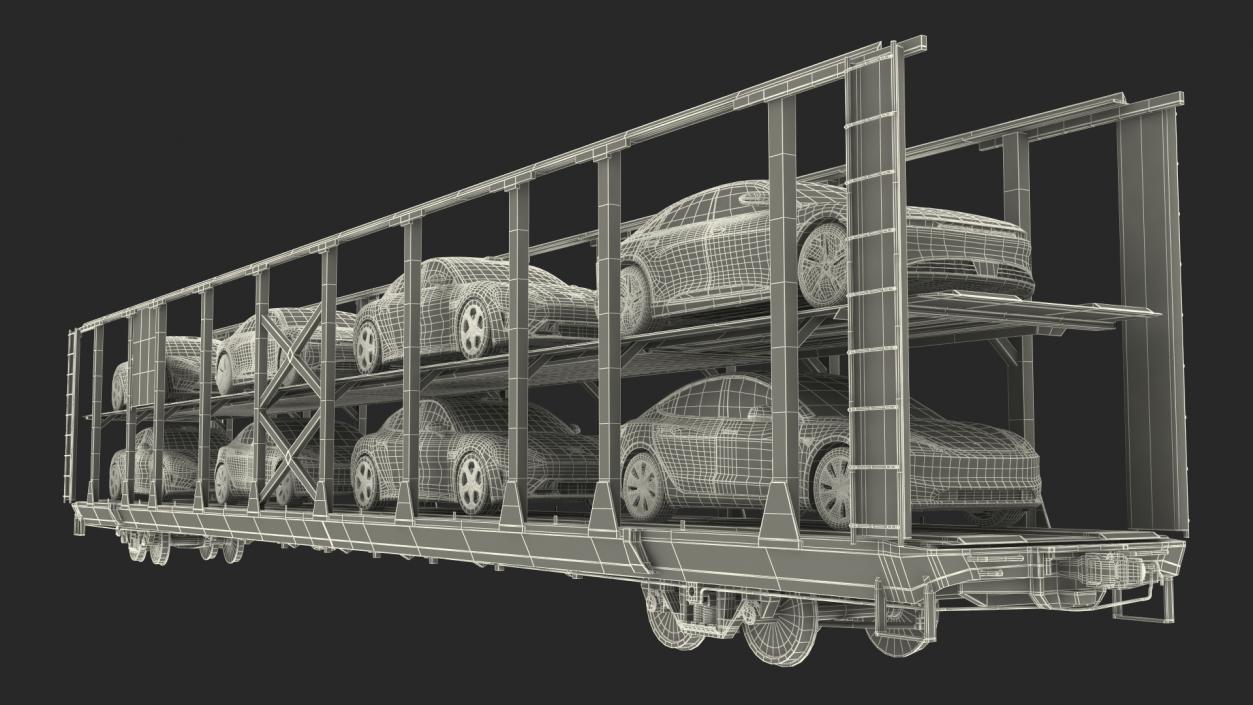 Autorack Train Car with Electric Cars 3D