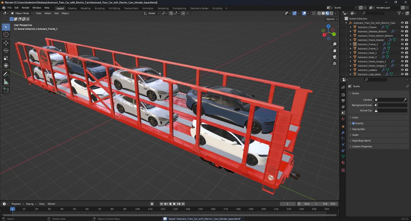 Autorack Train Car with Electric Cars 3D