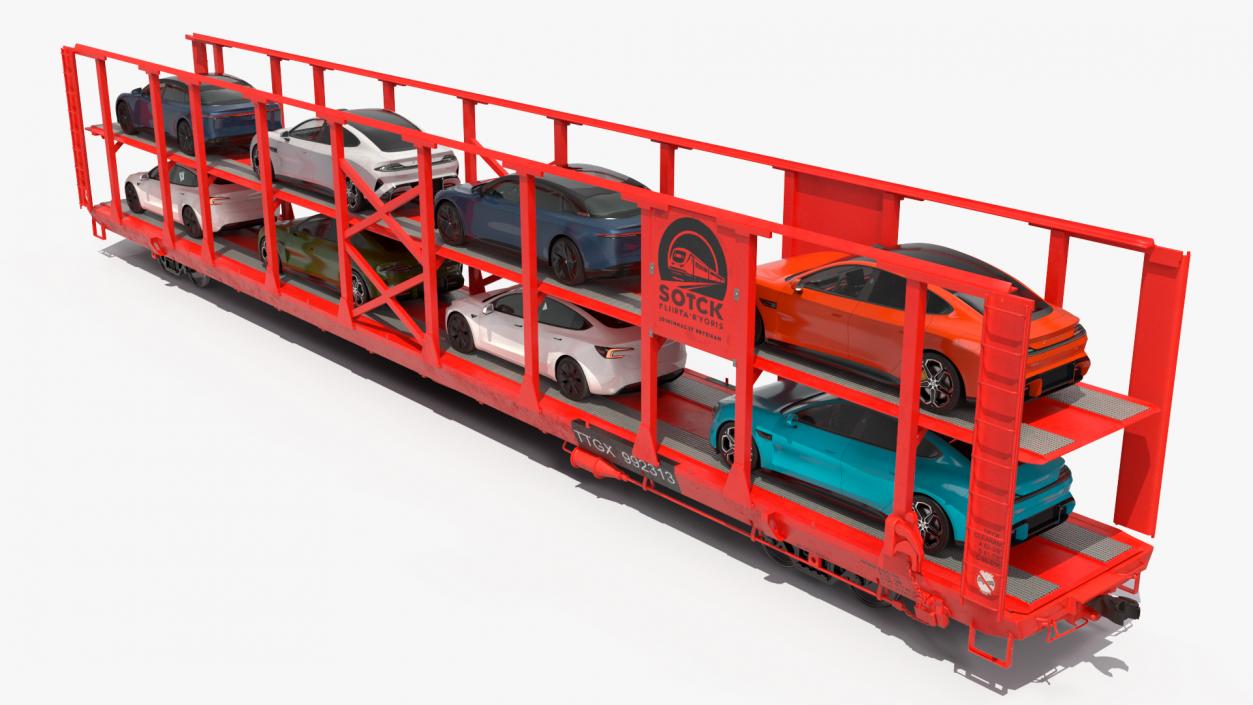 Autorack Train Car with Electric Cars 3D