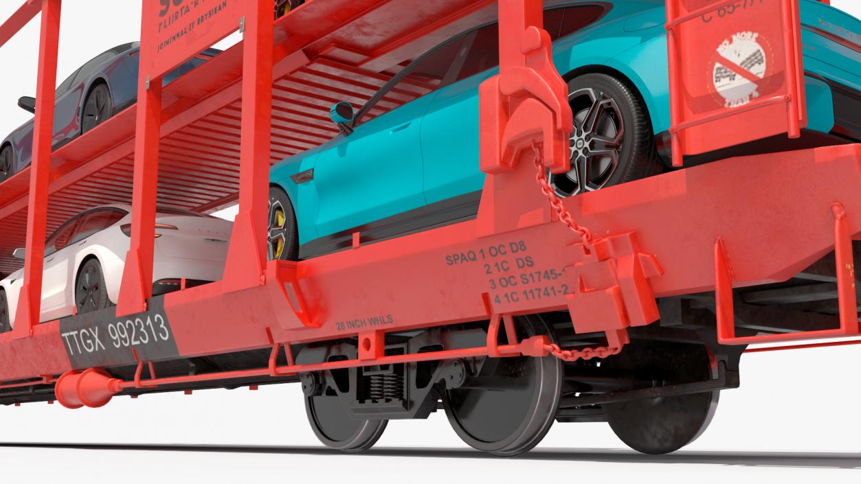 Autorack Train Car with Electric Cars 3D