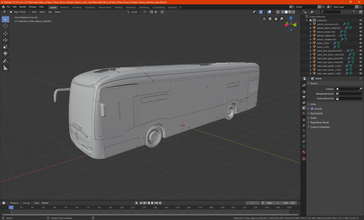 Mercedes-Benz eCitaro Three Doors Simple Interior 3D model