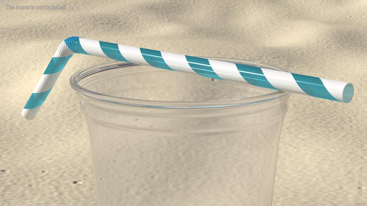 Flexible Plastic Straw Blue 3D