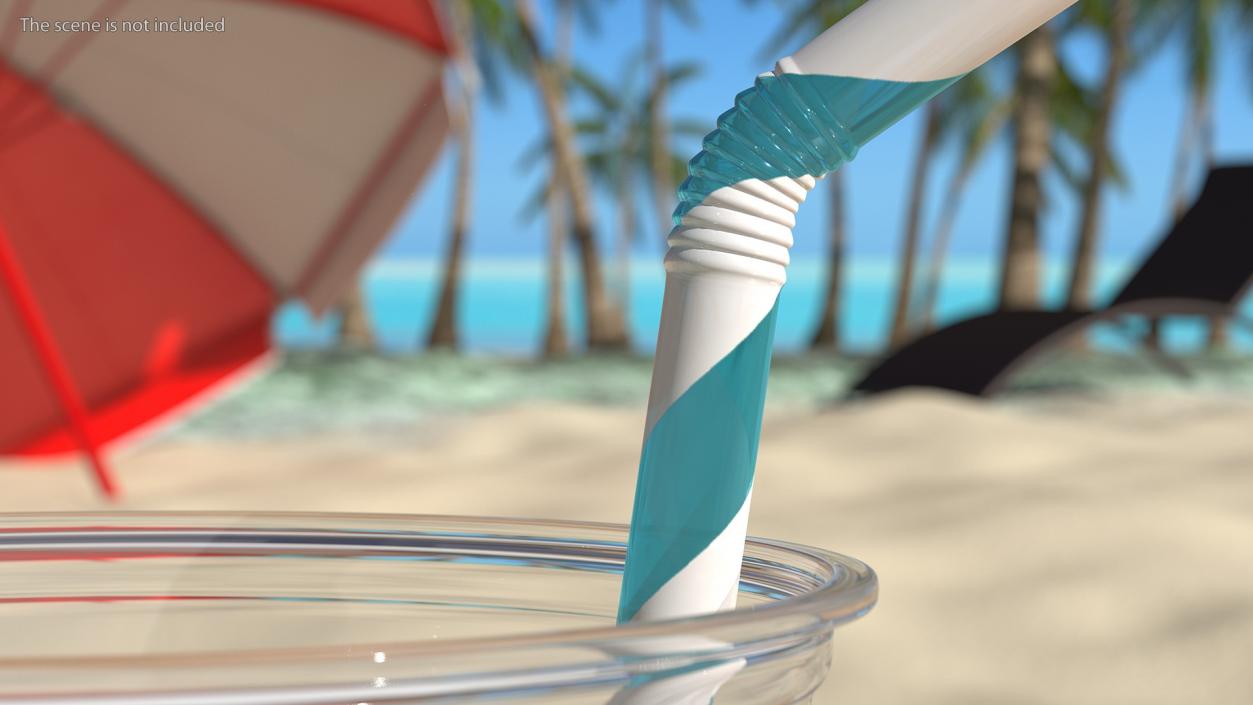 Flexible Plastic Straw Blue 3D