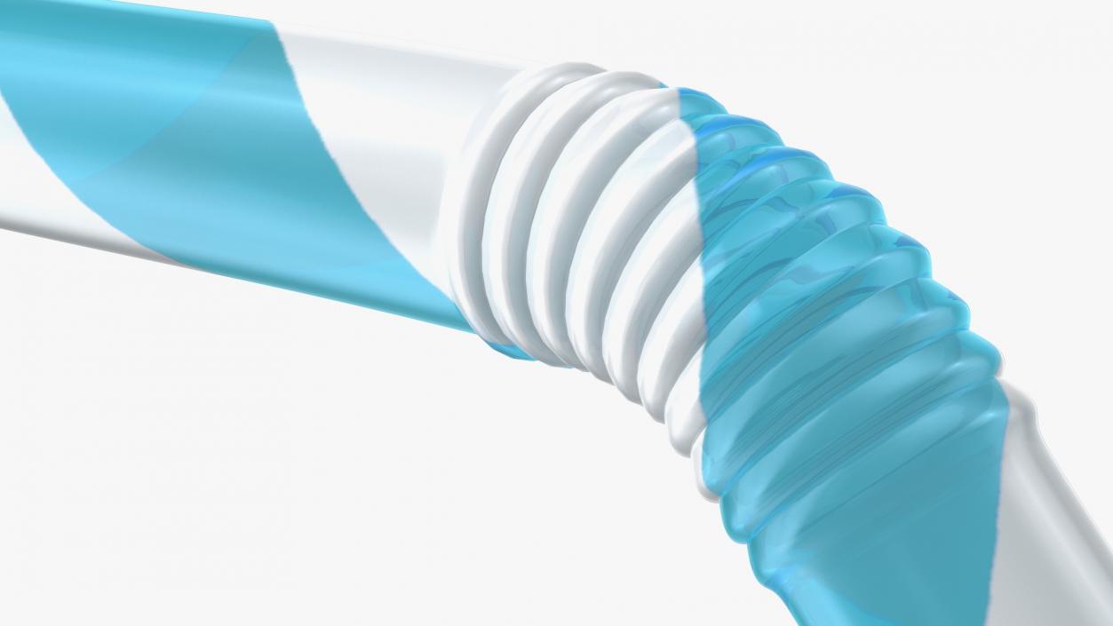 Flexible Plastic Straw Blue 3D