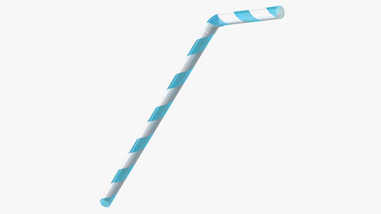 Flexible Plastic Straw Blue 3D