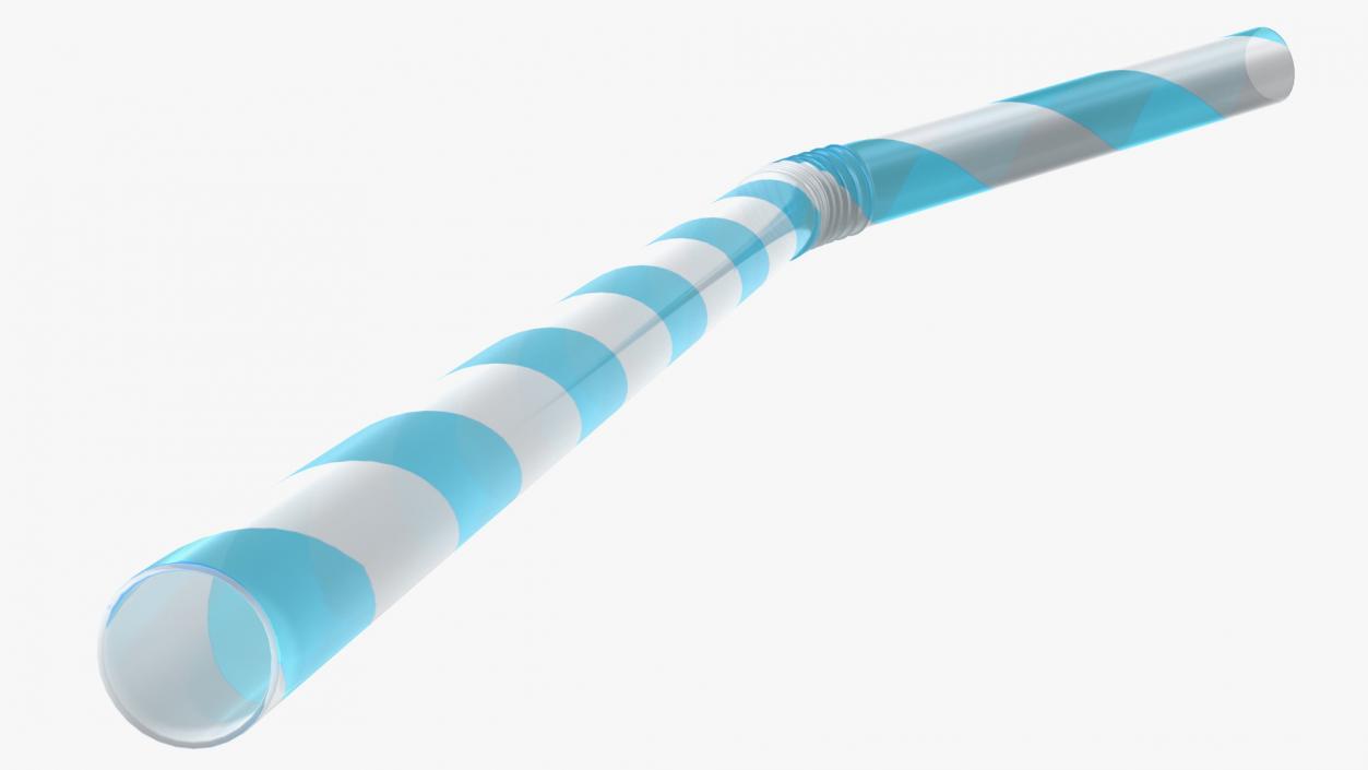 Flexible Plastic Straw Blue 3D