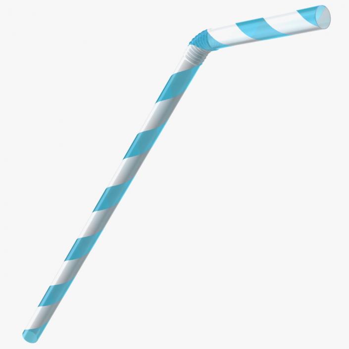 Flexible Plastic Straw Blue 3D