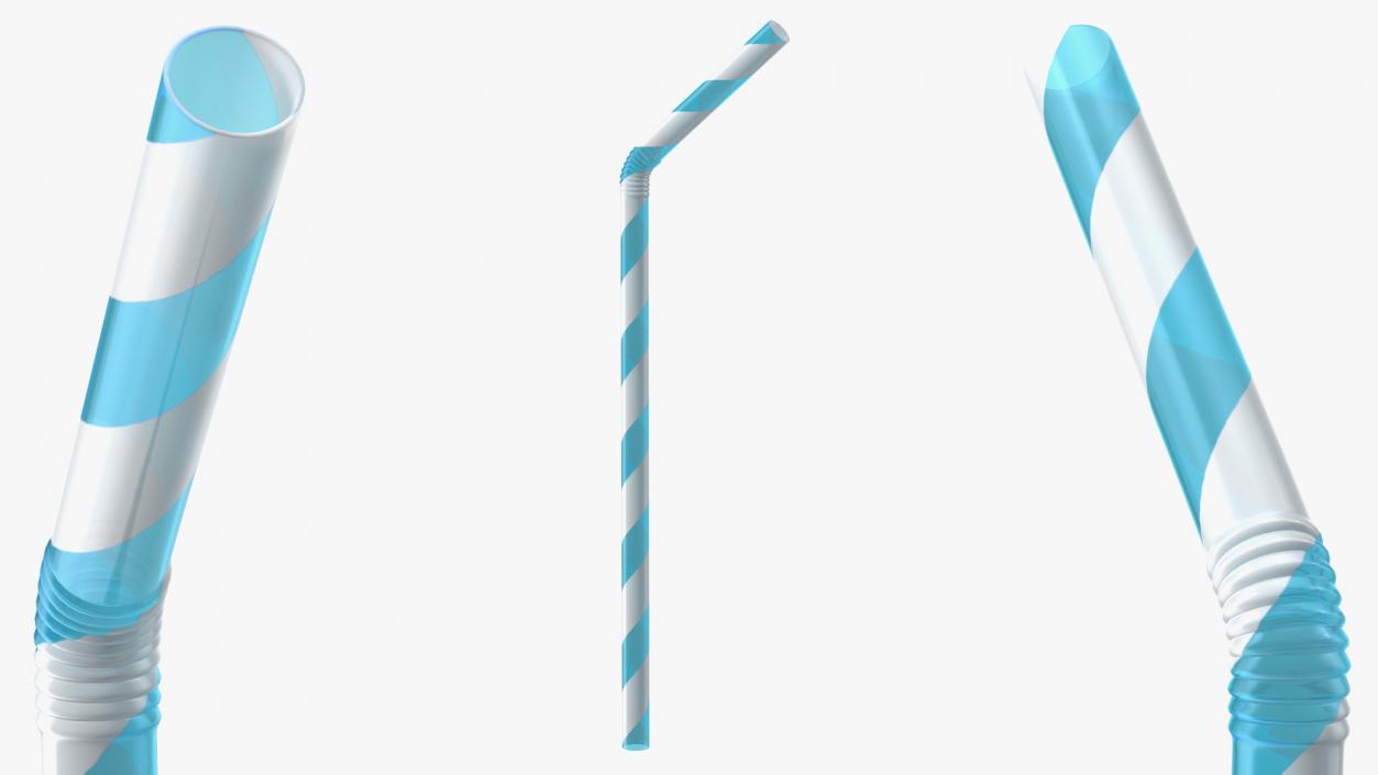 Flexible Plastic Straw Blue 3D