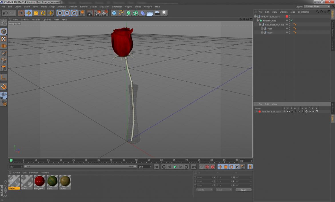 3D Red Rose in Vase