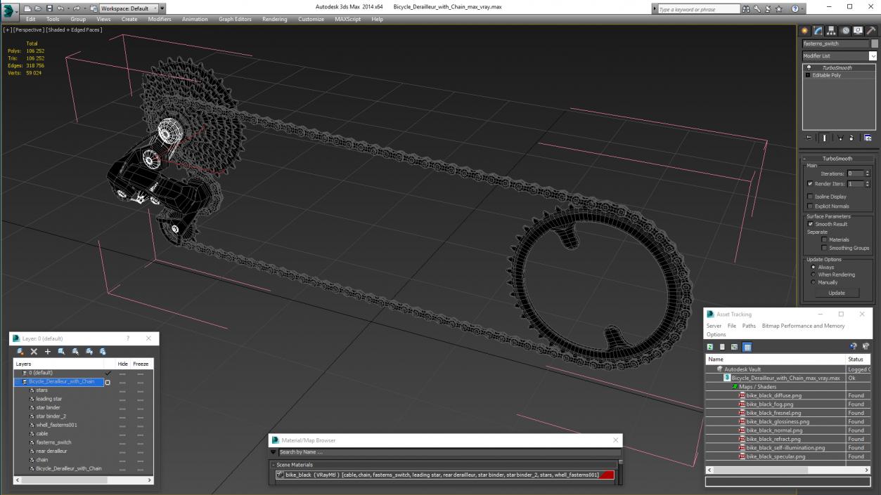 Bicycle Derailleur with Chain 3D model