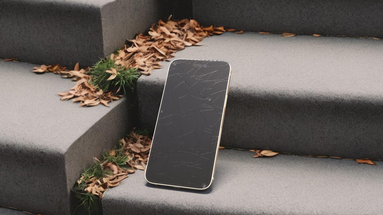 IPhone 15 Plus Golden Cracked Glass 2 3D