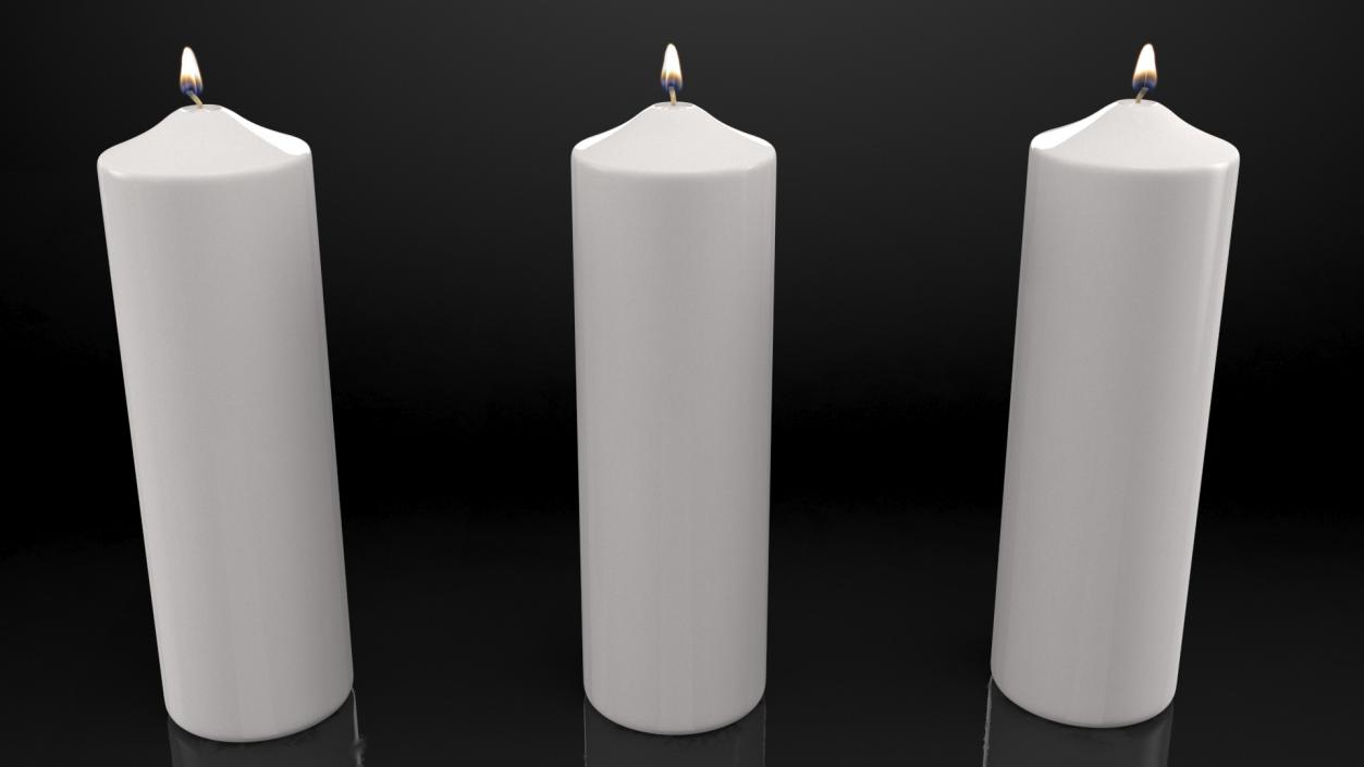 Lit White Wax Pillar Candle 3D