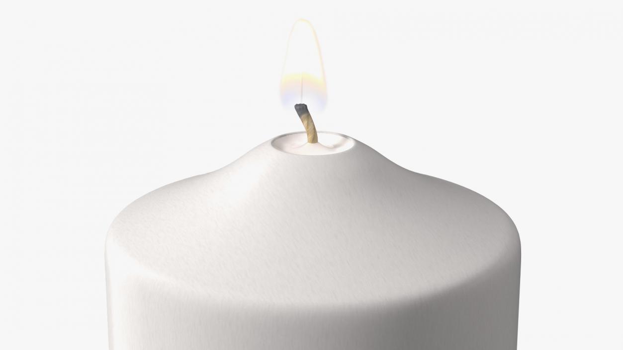 Lit White Wax Pillar Candle 3D