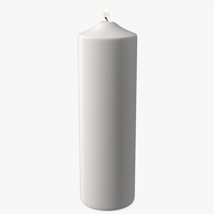 Lit White Wax Pillar Candle 3D