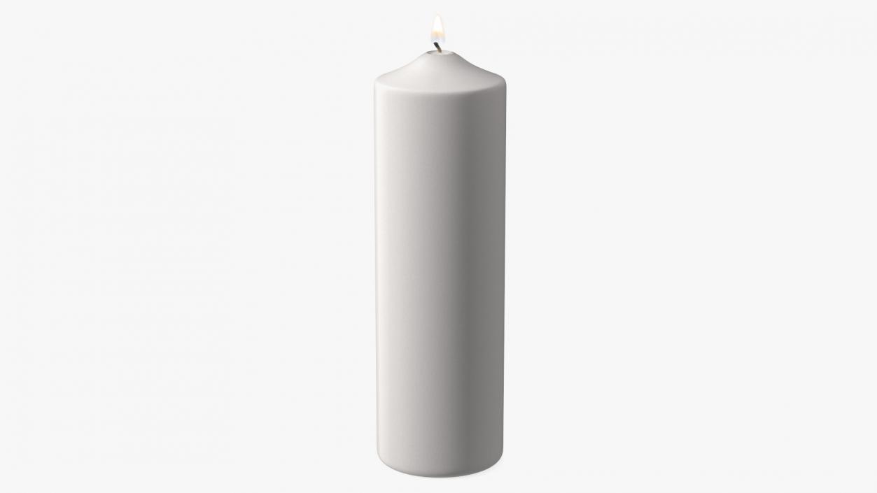 Lit White Wax Pillar Candle 3D