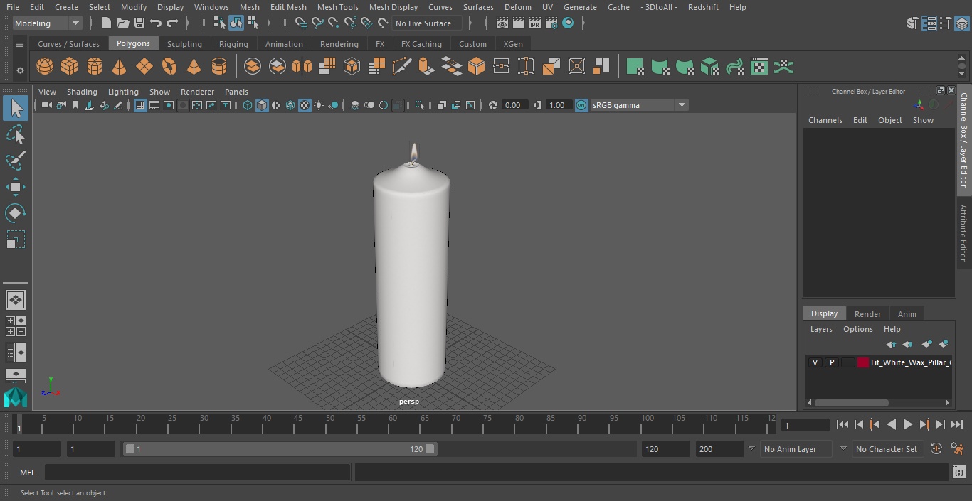 Lit White Wax Pillar Candle 3D