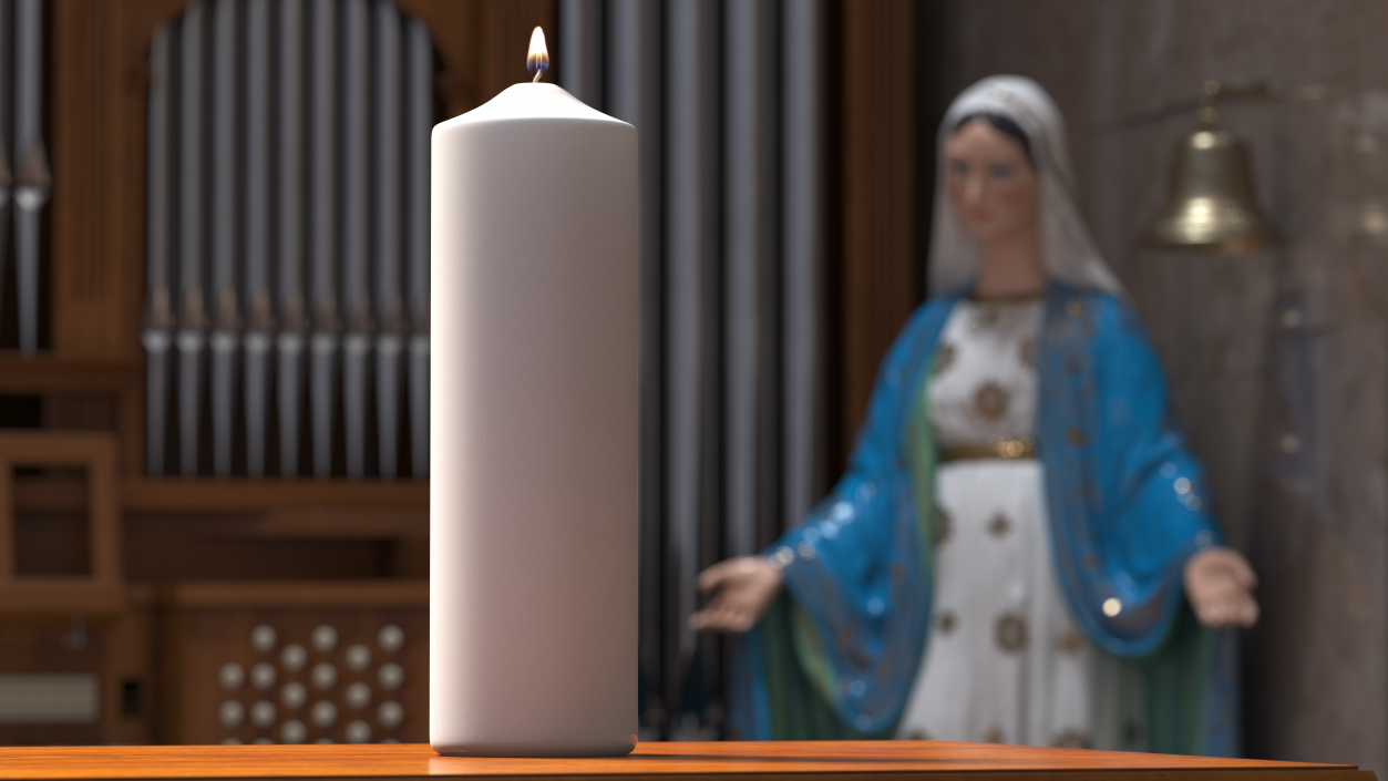 Lit White Wax Pillar Candle 3D