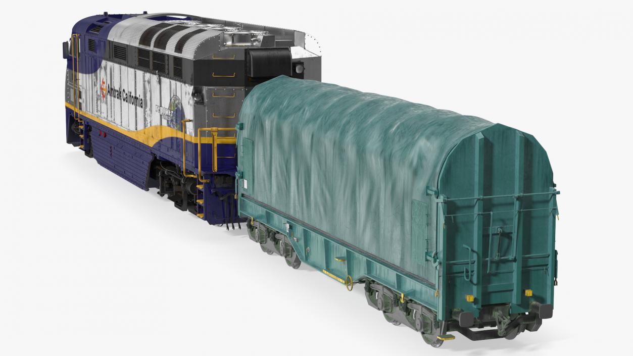 3D model Diesel Electric Locomotive with Tarpaulin Freight Wagon